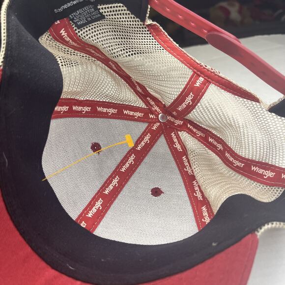 Wrangler Trucker Adjustable Hat With American Flag On Back. Red Wrangler Hat - Picture 9 of 16